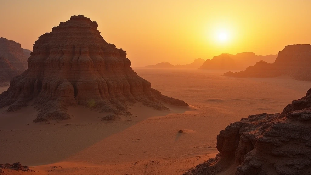Dramatische Felsformationen in der Wüste der 1000 Nights Camp Oman bei Sonnenuntergang
