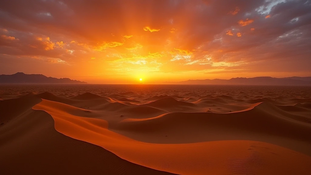 Panoramablick auf die goldenen Sanddünen der 1000 Nights Camp in Oman bei Sonnenuntergang