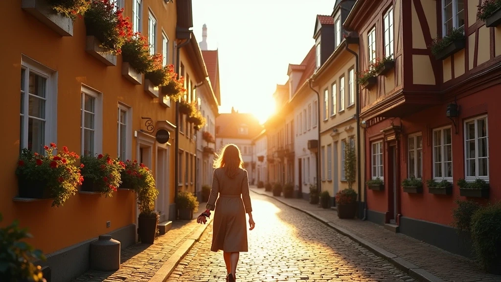 Reisende erkundet das bunte Latin Quarter in Aarhus, Daenemark