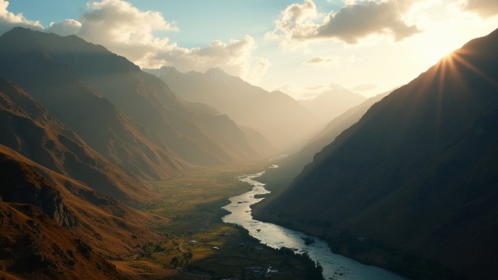 Dramatische Luftaufnahme der Anden und des Apurímac-Tals in Abancay, Peru zur goldenen Stunde
