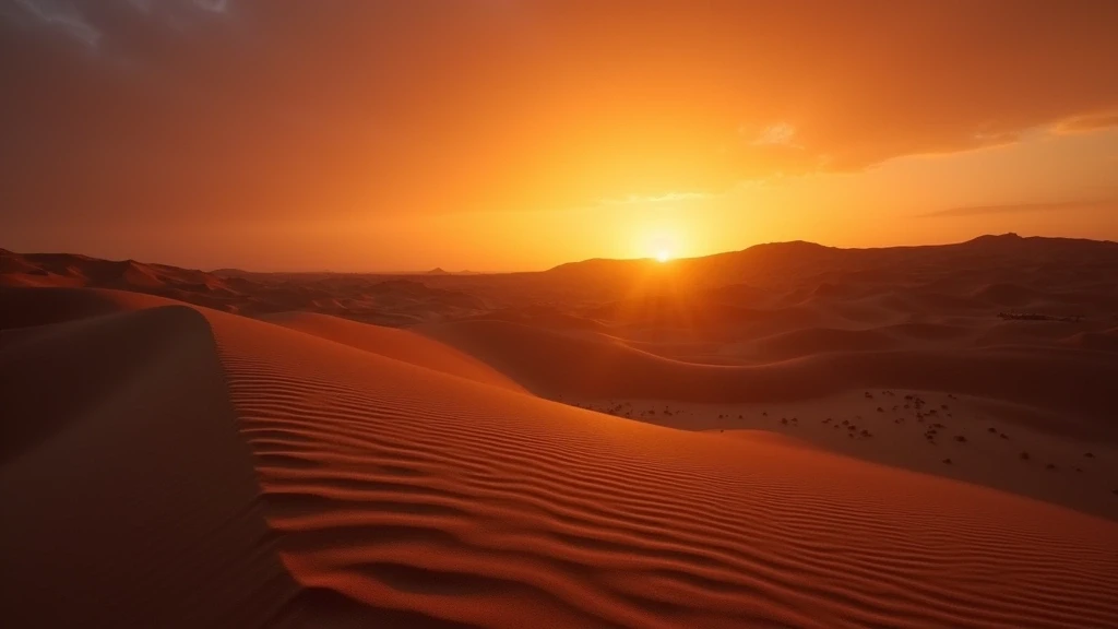 Sonnenuntergang ueber den Sandduenen der Rub al Khali Wueste in Abu Dhabi