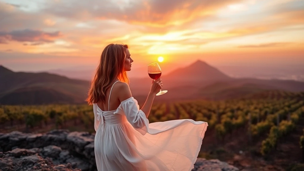 Elegante Frau verkostet Etna Rosso Wein auf Weinterrasse mit Ätna-Blick