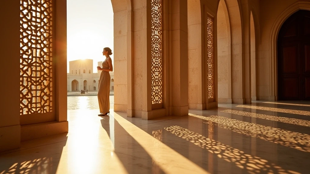 Architektonisches Detail mit Mashrabiya-Gittern im Al Bustan Palace Ritz-Carlton in Oman