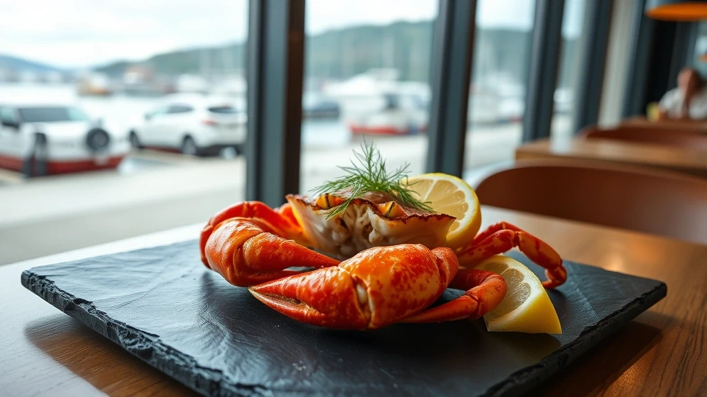 Frischer Kaisergrab auf Teller in Restaurant in Ålesund, Norwegen