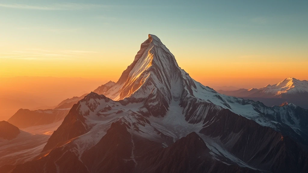 Breathtaking aerial view of the iconic pyramid-shaped Ama Dablam peak in Nepal during golden hour.