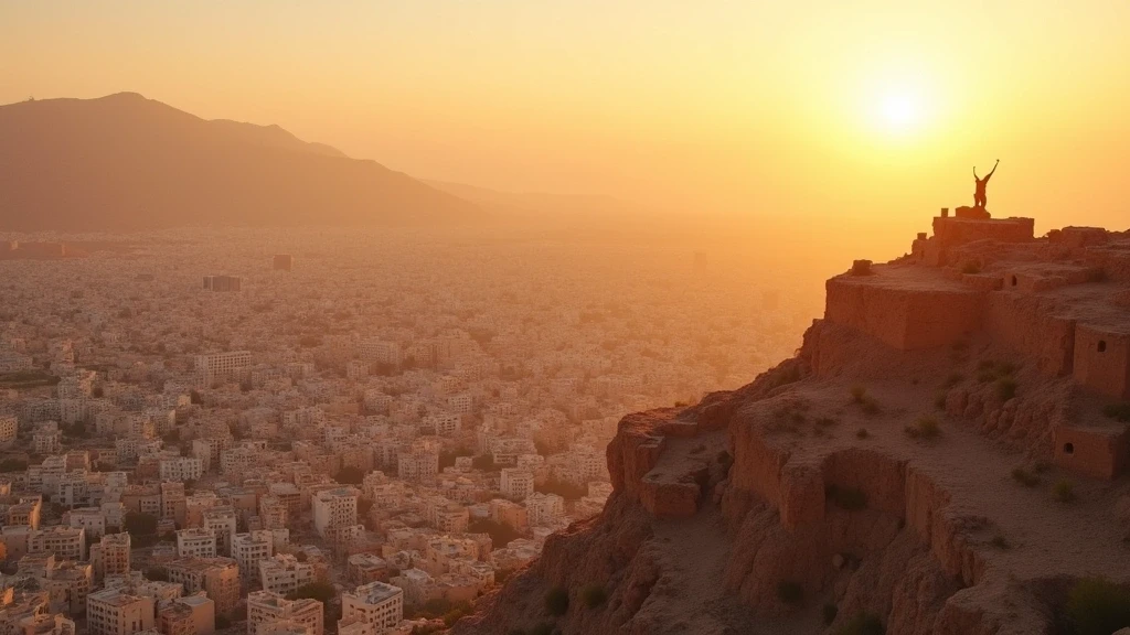 Panoramablick ueber die weissen Kalksteinhaeuser von Amman bei Sonnenuntergang in Jordanien