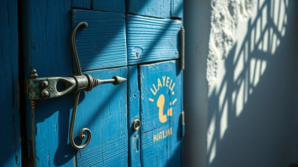 Detailaufnahme einer alten blauen Holztuer in Chora auf Amorgos mit Patina und Eisenbeschlaegen