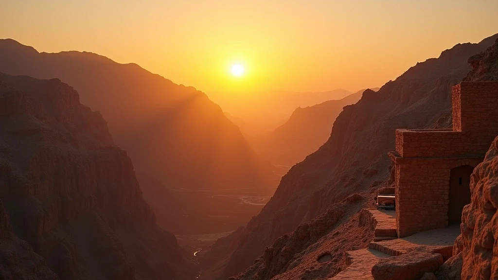 Sonnenuntergang hinter den Hajar-Bergen in Anantara Al Jabal Al Akhdar, Oman