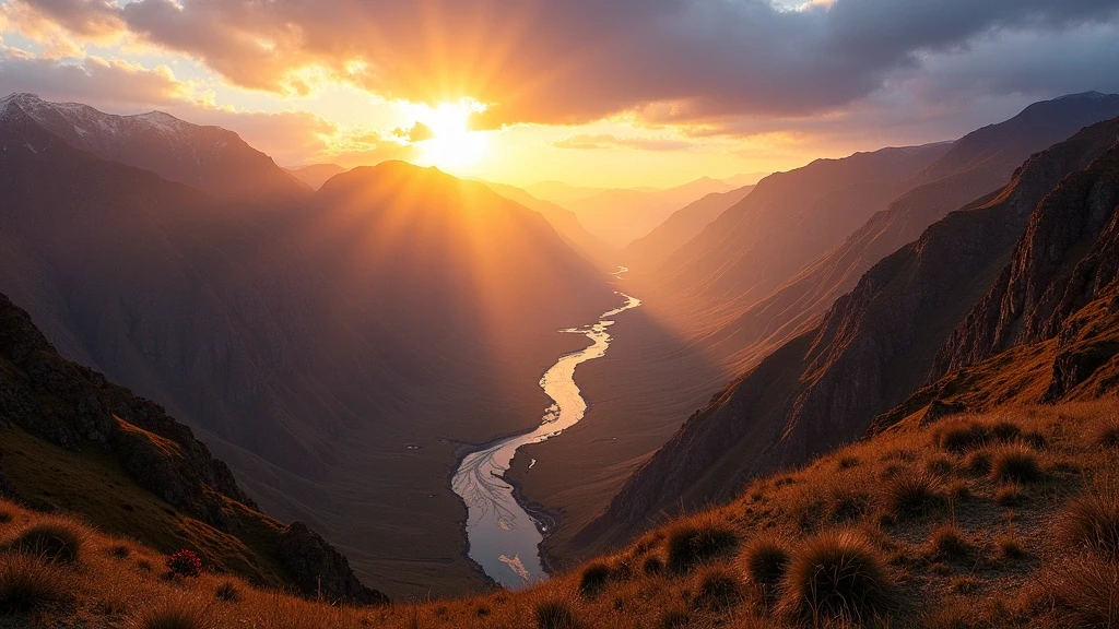 Panoramablick auf den Apurímac-Fluss im Tal von Andahuaylas bei Sonnenuntergang