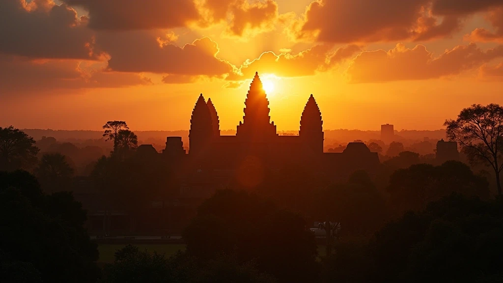 Sonnenuntergang am Bayon-Tempel mit steinernen Gesichtern in Angkor, Kambodscha