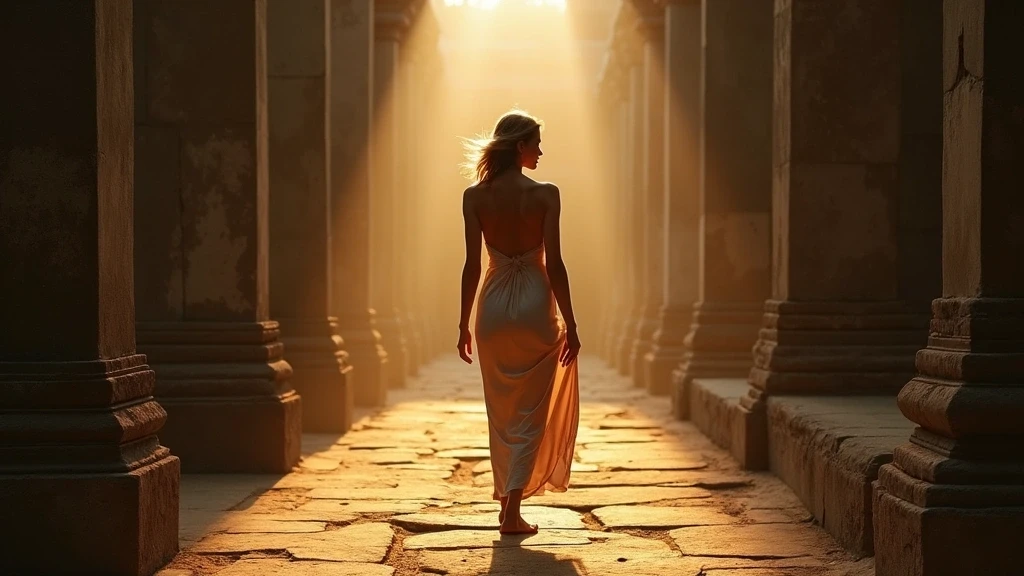Elegante Frau in Seidenkleid an den Preah-Khan-Ruinen zur goldenen Stunde in Kambodscha