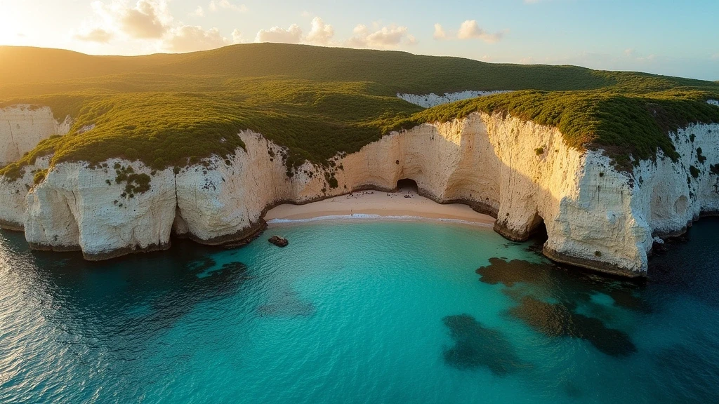 Goldene Stunde an den Kalksteinfelsen der Little Bay in Anguilla mit versteckten Buchten