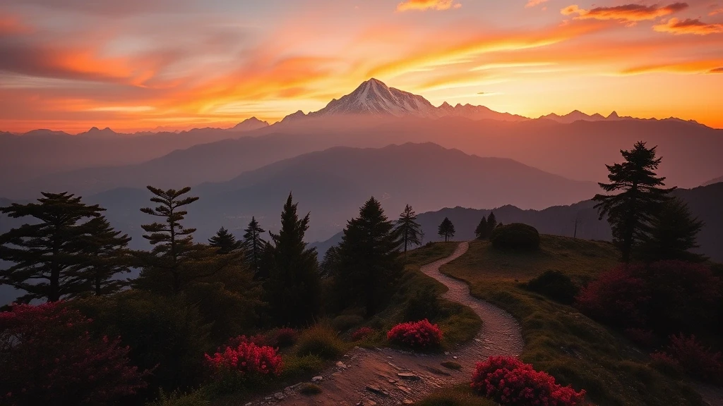Goldene Stunde am Poon Hill mit Blick auf die Annapurna-Bergkette in Nepal