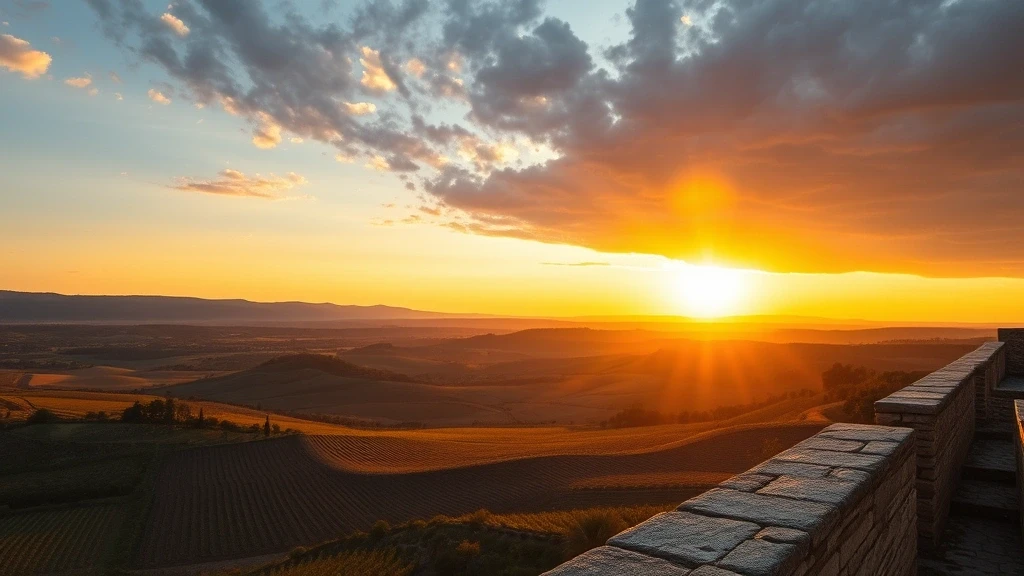 Panoramablick vom Burg Ansouis ueber das Luberon-Tal bei Sonnenuntergang