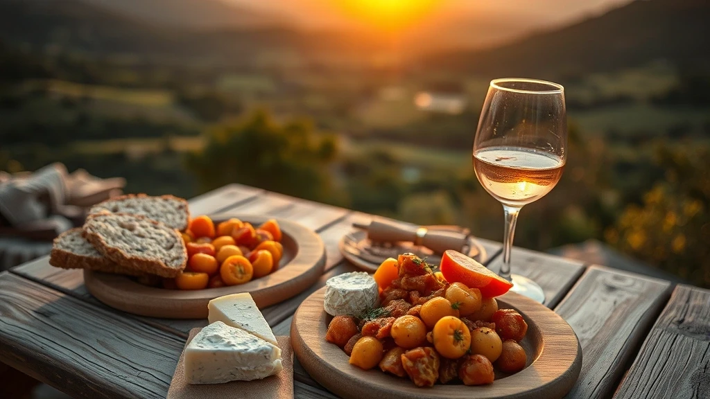 Provenzalische Kueche auf rustikalem Holztisch in Ansouis mit Talblick