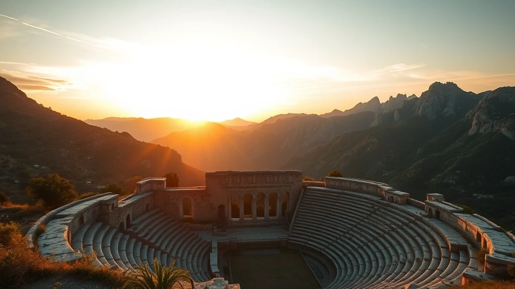 Sonnenuntergang über den antiken Ruinen von Termessos im Taurus-Gebirge in Antalya