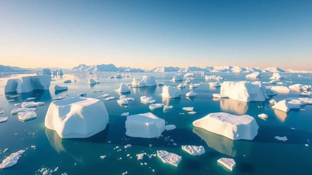 Panoramablick auf die Antarktische Halbinsel mit Eisbergen im tuerkisfarbenen Wasser