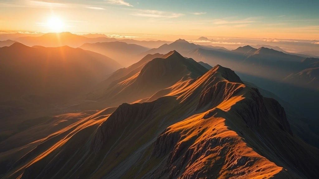 Dramatische Luftaufnahme des Aonach Eagach Ridge in Schottland zur goldenen Stunde