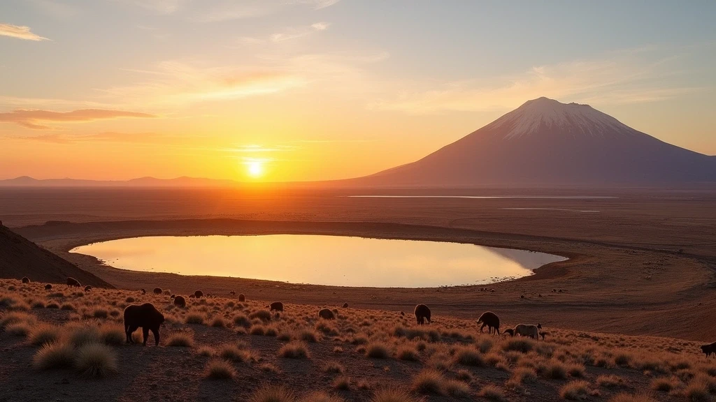 Panoramablick auf das Salinas und Aguada Blanca Nationalreservat in Arequipa bei Sonnenaufgang