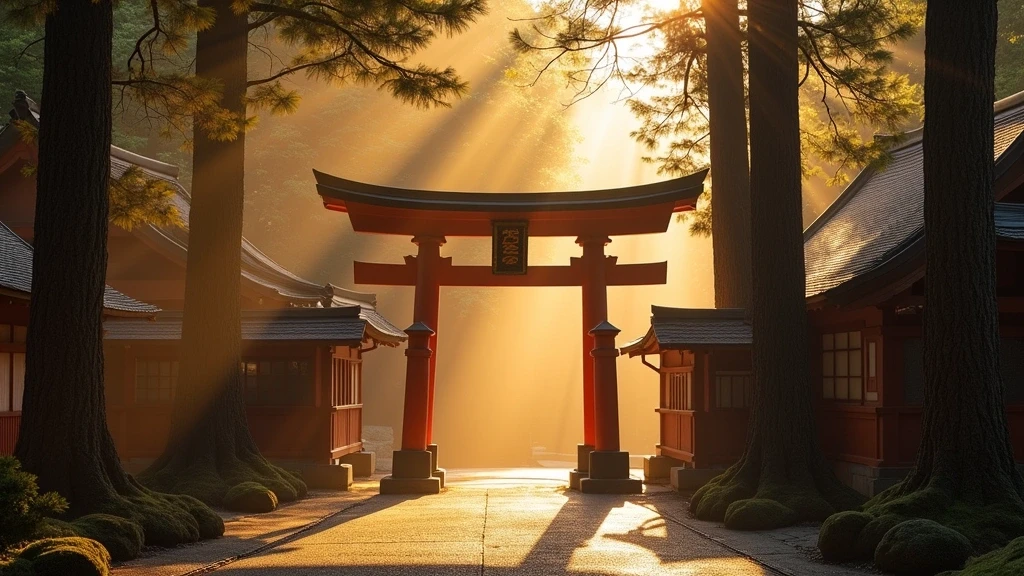 Goldene Stunde am Tosen-jinja Schrein in Arima, traditionelle japanische Architektur im Wald