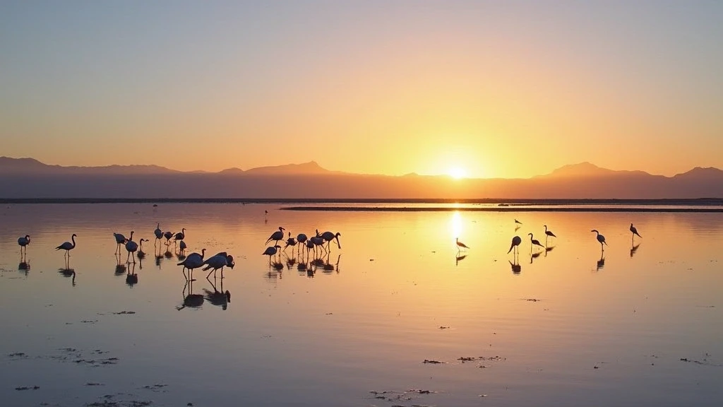Goldene Stunde am Salar de Atacama mit Spiegelungen und Flamingos