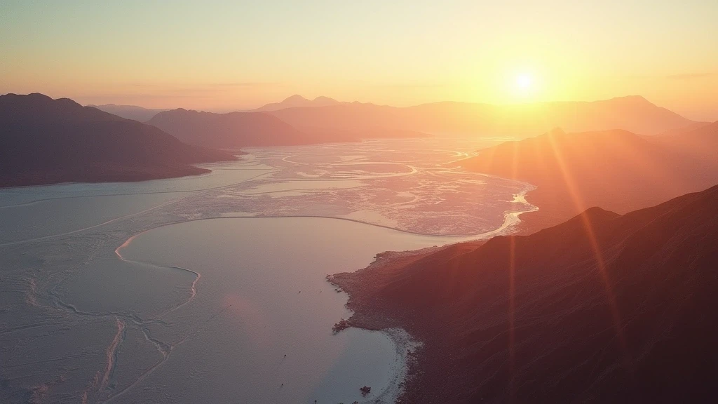 Luftaufnahme der Atacama-Wüste in Chile mit Salzseen und Vulkanen zur goldenen Stunde