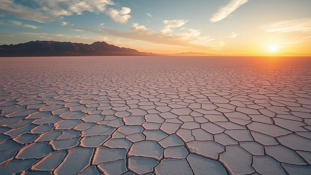 Luftaufnahme der Salzwüste Atacama mit vulkanischer Bergkette zur goldenen Stunde in Chile