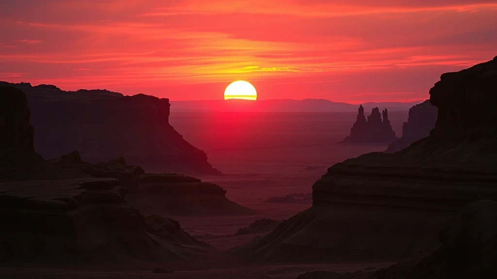 Sonnenuntergang über dem Mondtal in der Atacama-Wüste mit dramatischen Felsformationen
