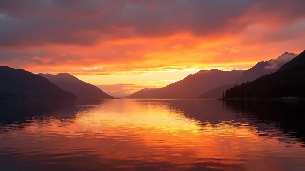 Sonnenuntergang am Loch Morlich in Aviemore, Schottland mit Bergsilhouetten