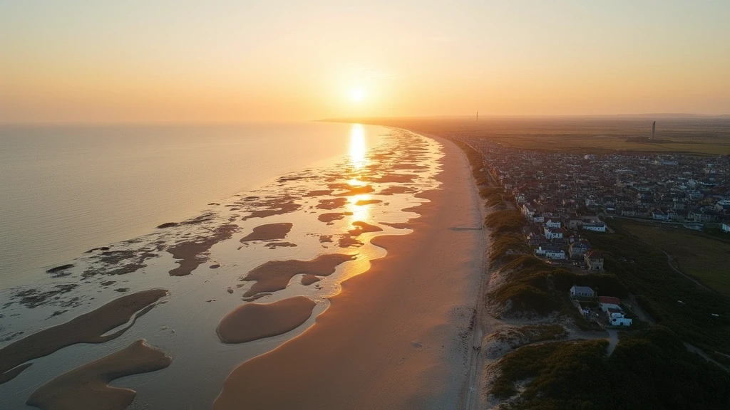 Luftaufnahme der Bucht von Mont Saint-Michel bei Ebbe in Avranches zur goldenen Stunde