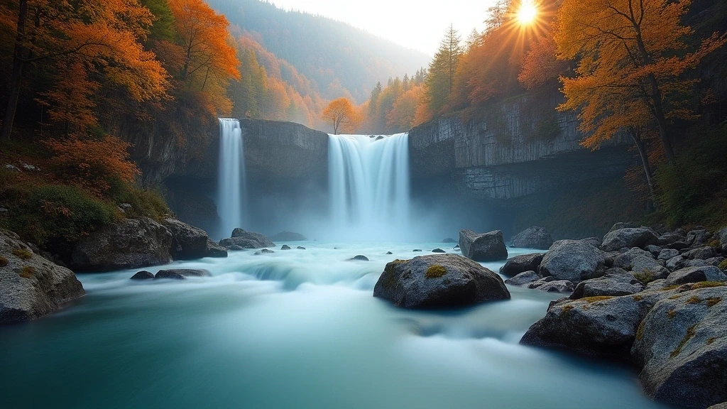 Gasteiner Wasserfall im Herbst mit goldenem Licht und langbelichteter Aufnahme in Bad Gastein