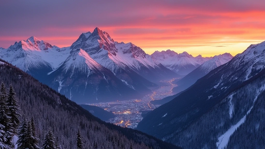 Panoramablick auf das Gasteinertal bei Sonnenuntergang mit Ankogel-Gruppe in Bad Gastein