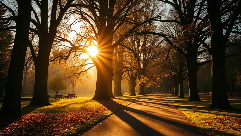 Goldene Stunde im Lichtentaler Allee Park in Baden-Baden mit Herbstlaub und Lichteffekten
