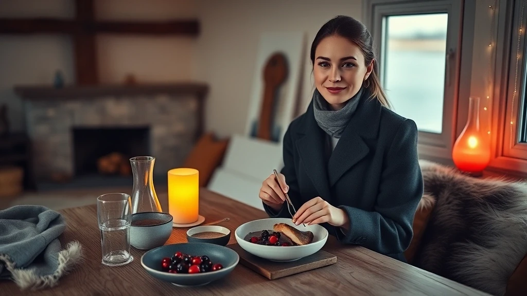 Elegante Reisende geniesst traditionelle Inuit-Kueche auf Baffin Island in modernem Ambiente
