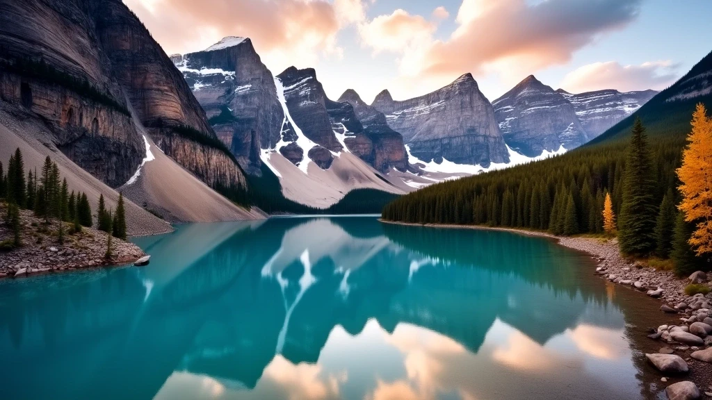 Panoramablick auf Moraine Lake und das Valley of the Ten Peaks im Banff Nationalpark