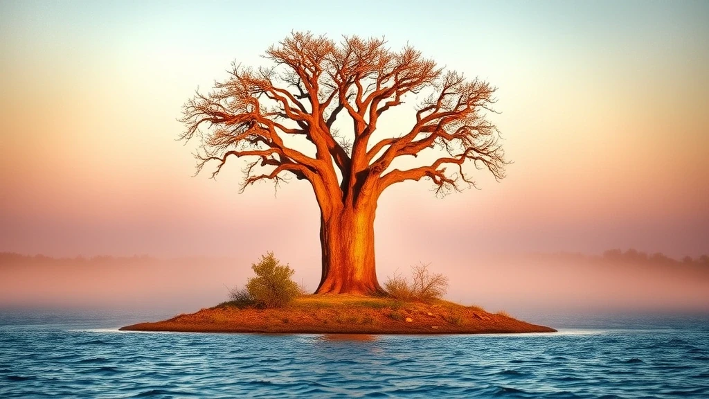 Baobab-Baum auf einer Insel im Okavango Delta zur goldenen Stunde in Botswana