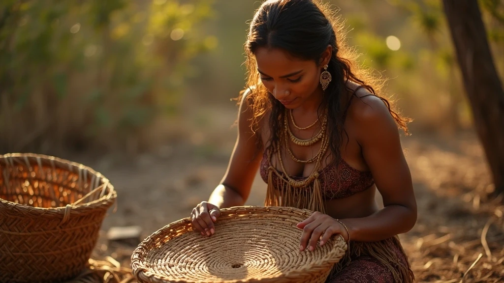 Indigene Frau demonstriert traditionelle Korbweberei in Benjamin Constant