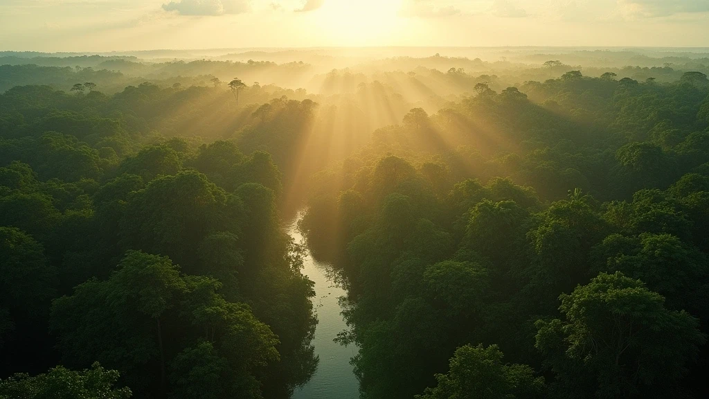 Panoramablick auf den Amazonas-Regenwald von Benjamin Constant aus mit Morgennebel