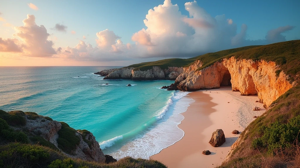 Panoramablick auf die Suedkueste Bermudas mit Kalksteinklippen und rosa Sandstraenden