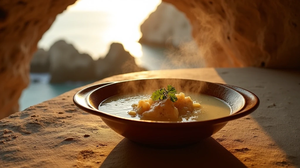 Traditionelle bermudische Fischsuppe an den Bermuda Triangle Höhlen mit Meerblick