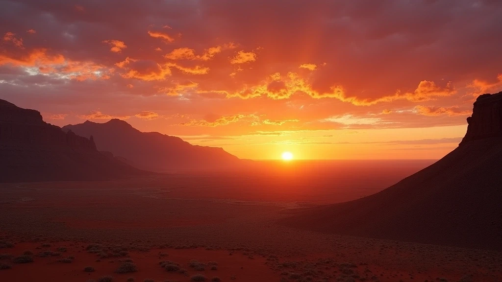 Panoramablick auf die Wüstenebenen und Berge von Bethanien, Namibia bei Sonnenuntergang