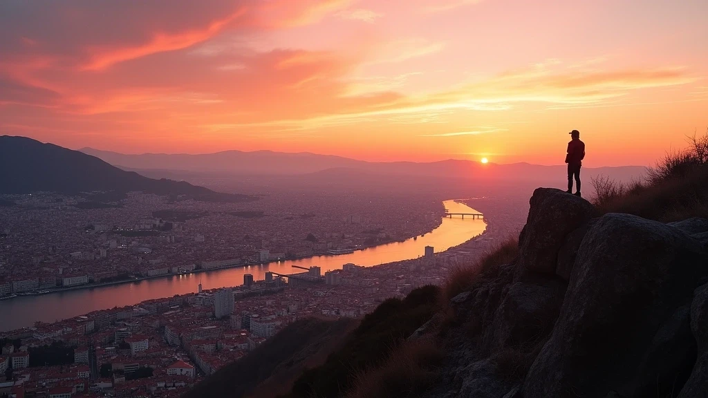 Panoramablick auf Bilbao vom Berg Artxanda bei Sonnenuntergang in Spanien