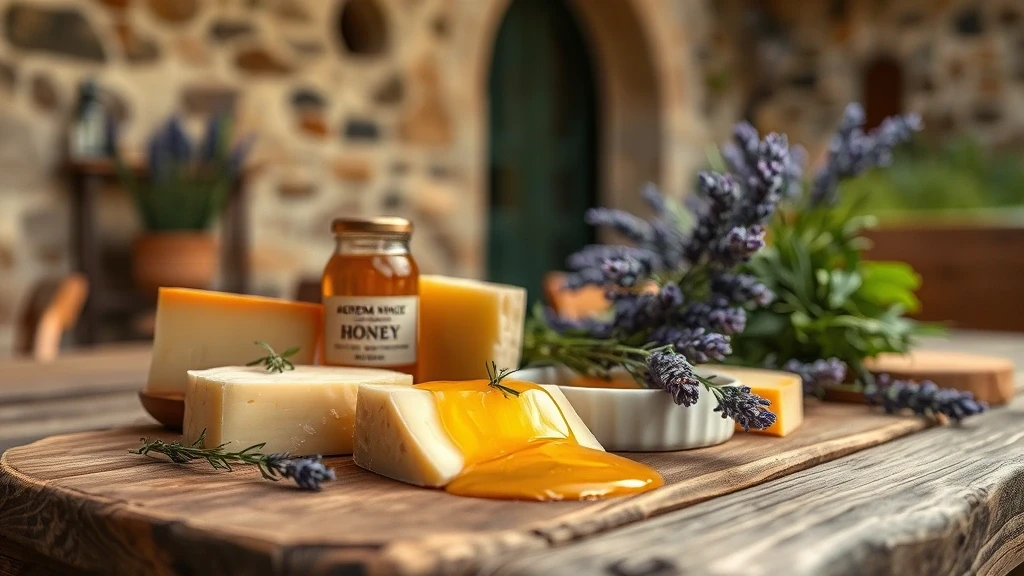 Traditionelle provenzalische Küche in Bonnieux mit Käse, Lavendelhonig und Kräutern