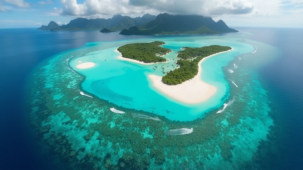 Panoramische Luftaufnahme des Korallenriffs und der Motus um Bora Bora