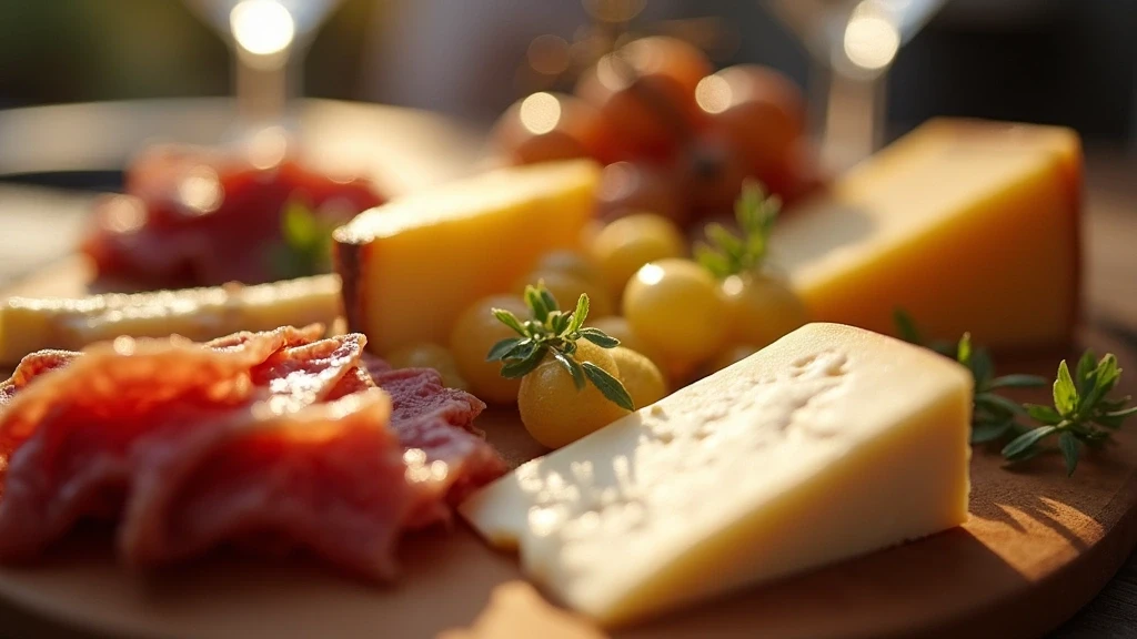 Käse- und Charcuterie-Platte in einem Bordeaux-Bistro bei goldenem Licht