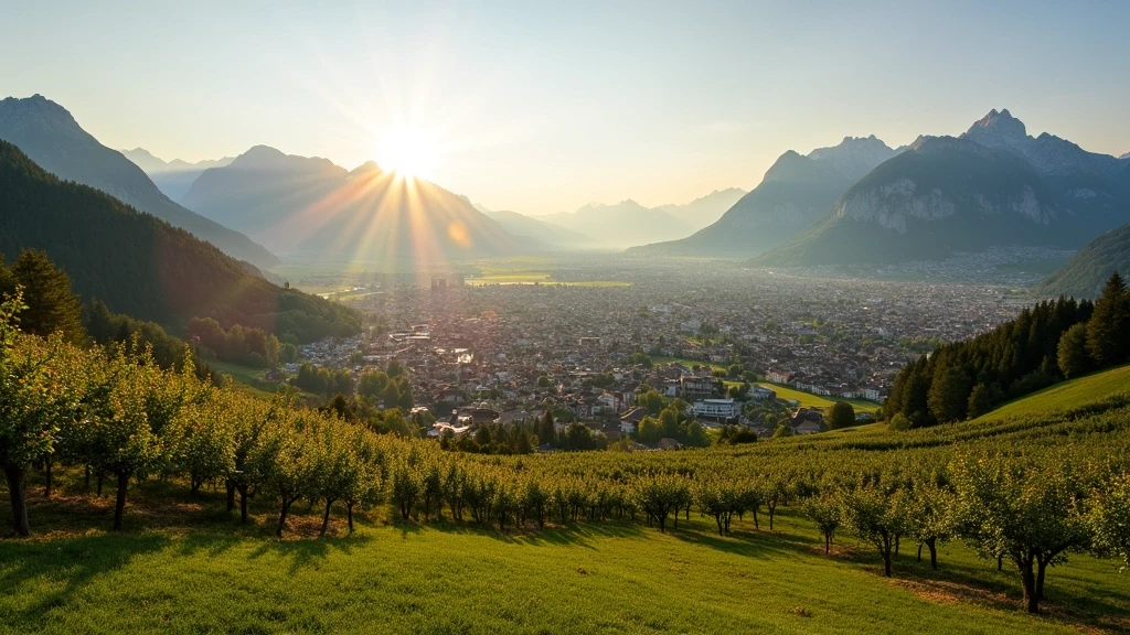 Panoramablick vom Ritten auf Bozen mit Dolomiten und Weinbergen