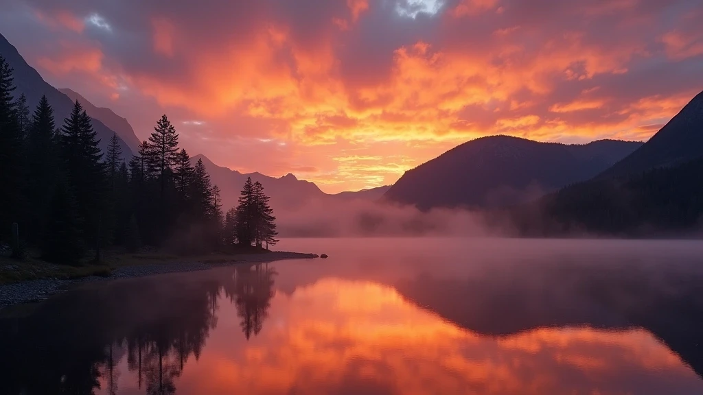 Sonnenuntergang ueber dem Cairngorms Nationalpark bei Braemar mit Spiegelungen im See