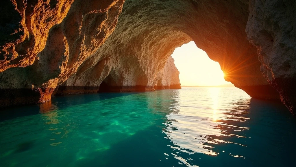 Sonnenuntergang am Grotto-Seegang im Bruce Peninsula Nationalpark mit magischem Lichtspiel im tuerkisen Wasser