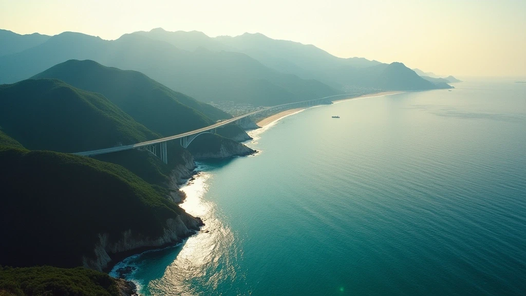 Dramatische Luftaufnahme der Küste von Busan mit der Gwangan-Brücke zur goldenen Stunde in Südkorea