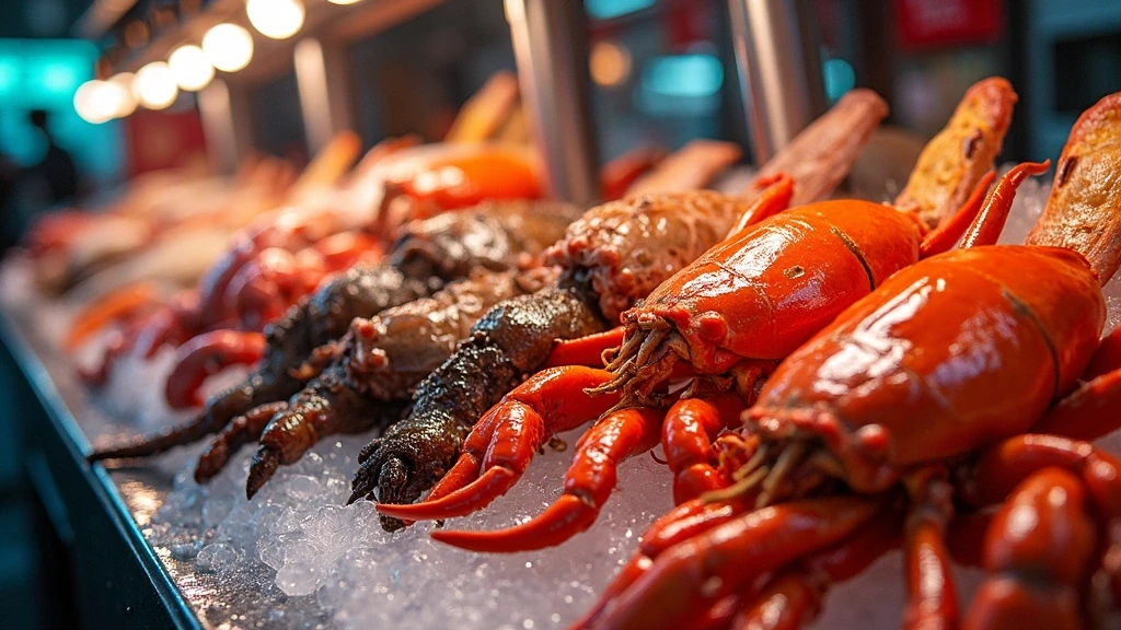 Frische Meeresfrüchte auf dem Jagalchi-Fischmarkt in Busan, Südkorea, bunte Auslage
